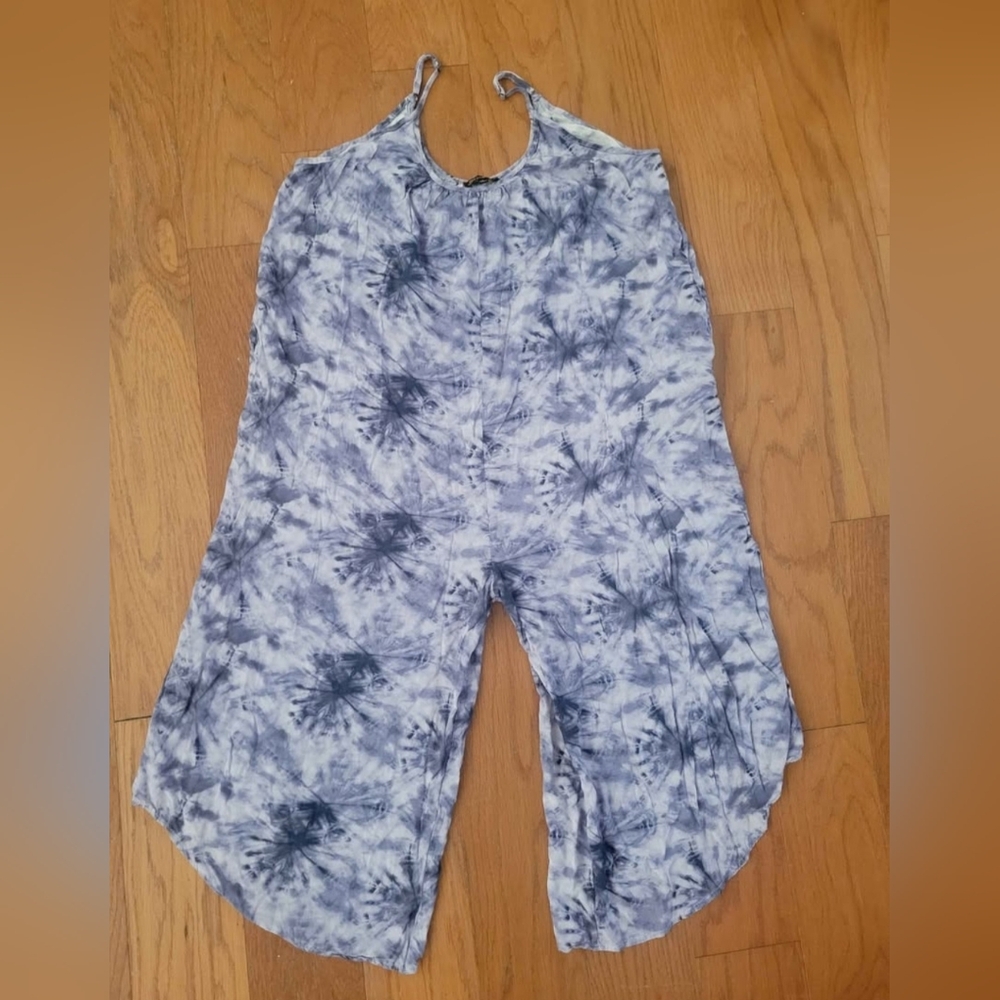 Women's Blue Tie-Dye Wide Leg Jumpsuit